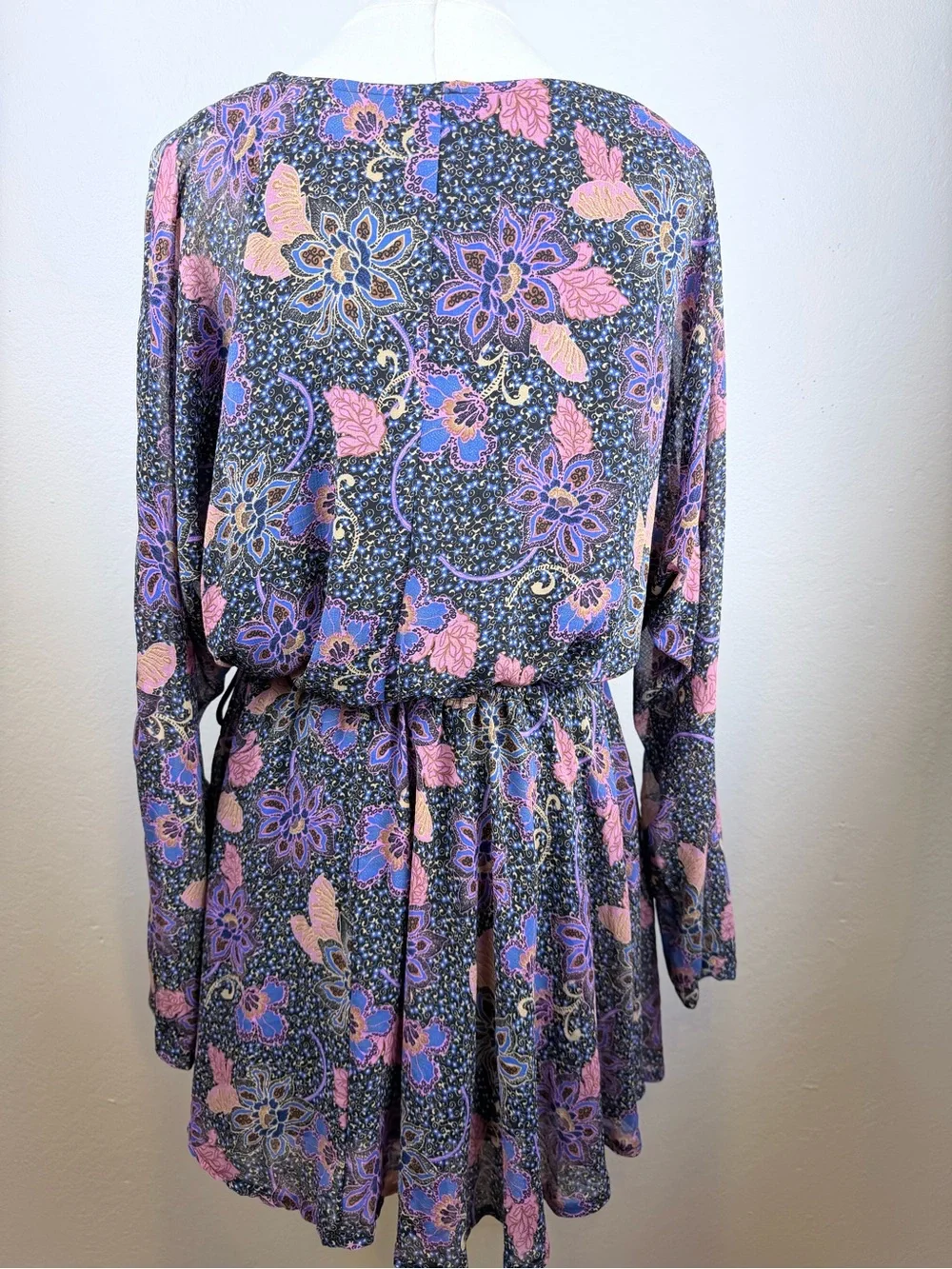 Free People Navy Floral Print Tunic with Lavender & Blush Accents